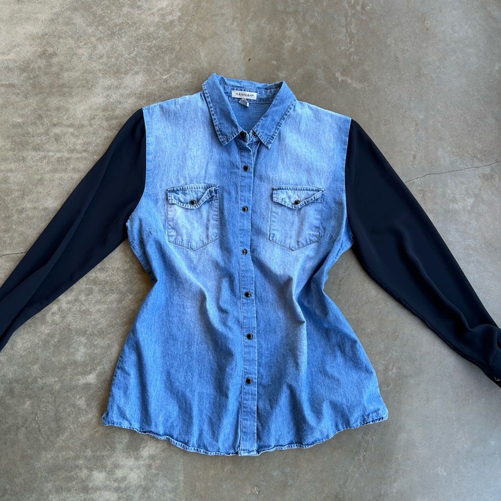 Hannah Blue and Black Button Down Shirt